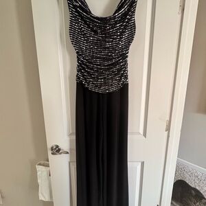 R&M Richards Black and Silver Maxi Pant Jumpsuit.